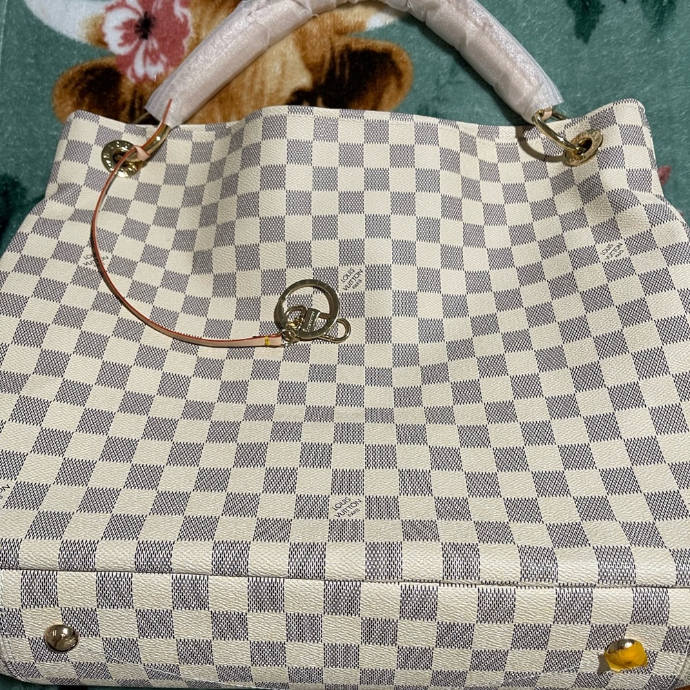 Checkered Handbag with Gold Accents